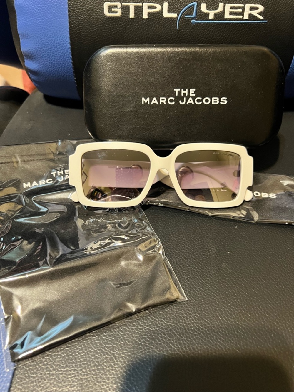 Marc Jacobs White Square Sunglasses with Purple Gradient Lenses